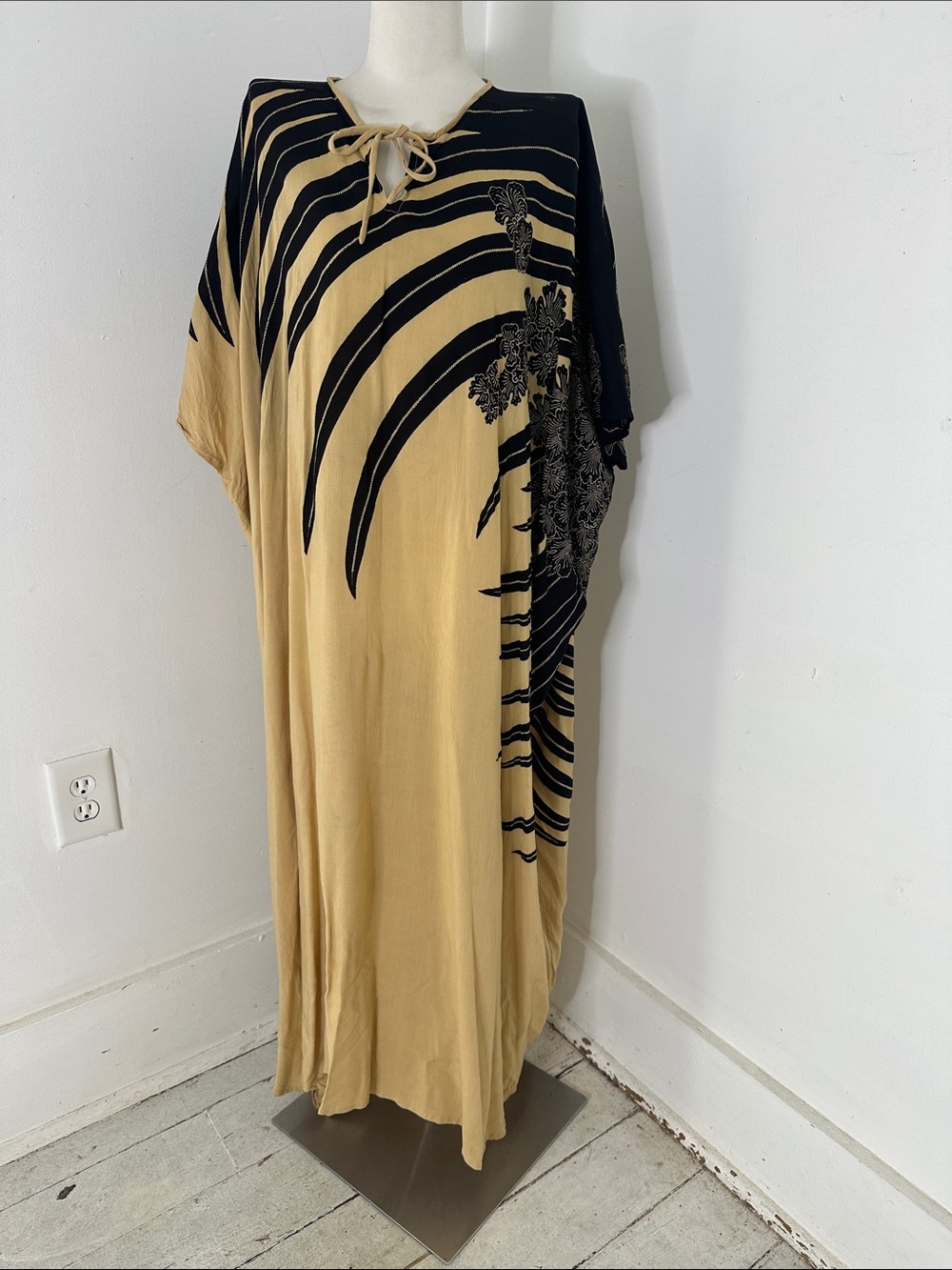 Vintage 70s Indian Batik Cotton Caftan Dress One Size